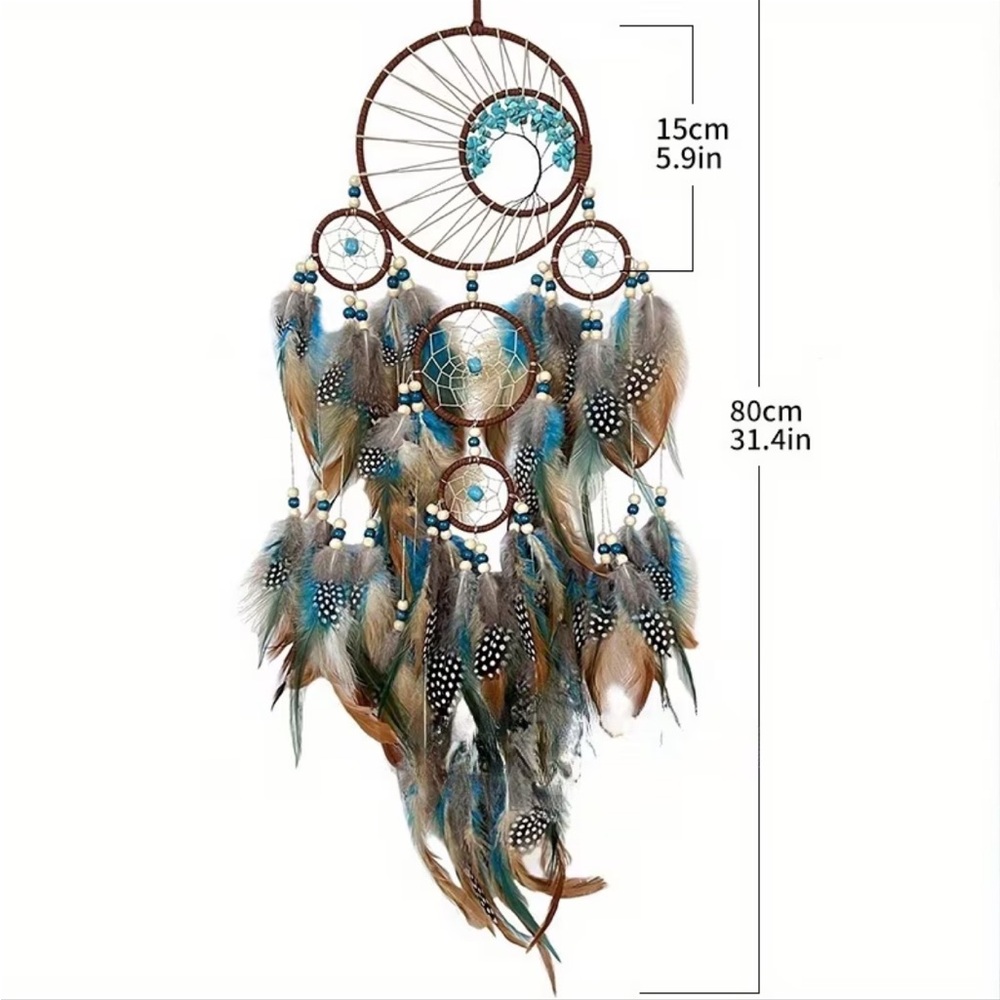 Large Boho Dreamcatcher Wall Hanging - Turquoise & Feather Decor - Picture 4 of 9